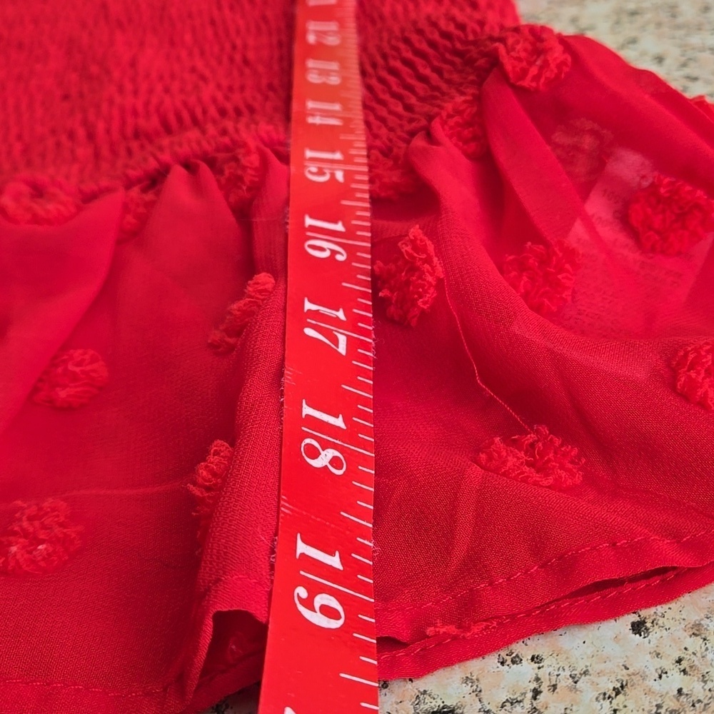 She + Sky Red Stretch Crop Top Semi Sheer Puff Sleeves w/ Popcorn Bumps Size S - Picture 9 of 10